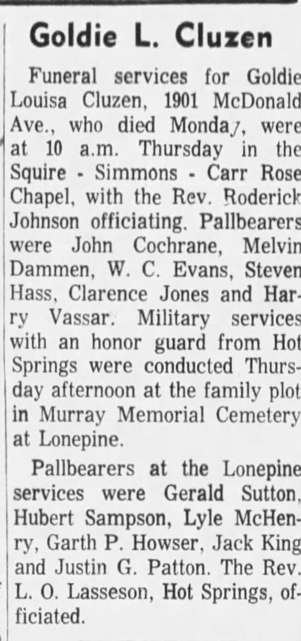 Obituary for Goldie Louisa Cluzen